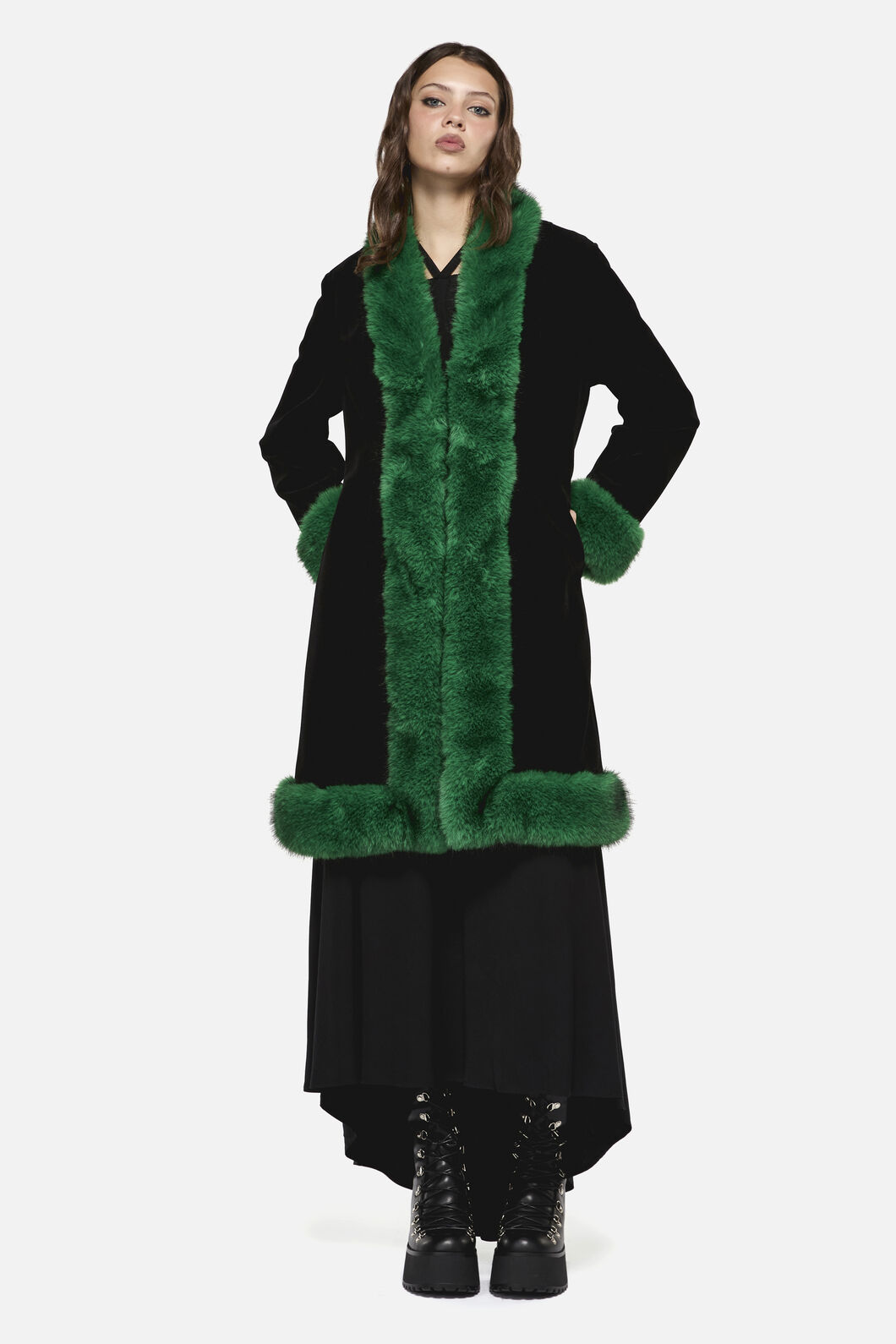 Dangerfield - Cub Huddle Fluffy Cord Coat - black-green