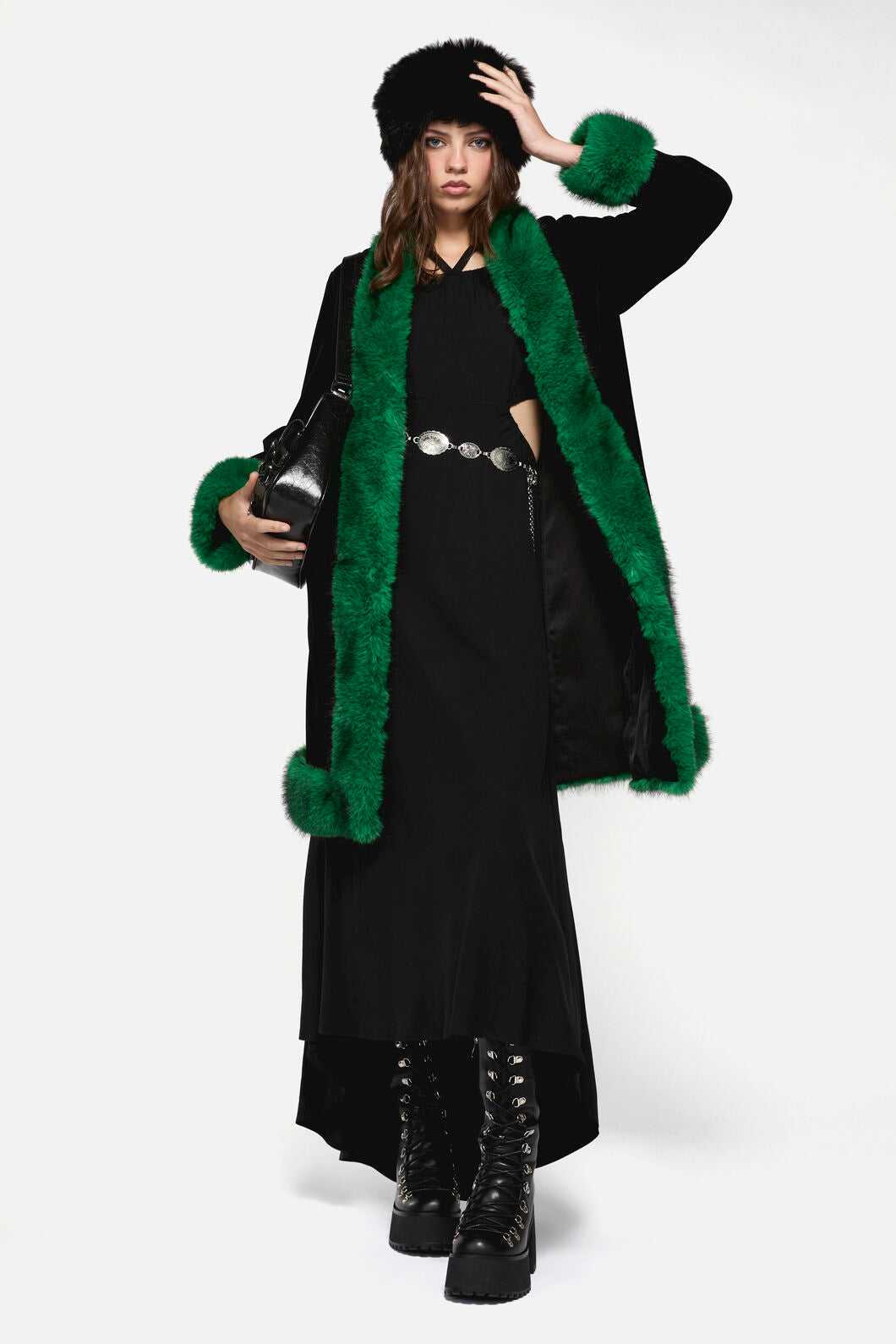 Dangerfield - Cub Huddle Fluffy Cord Coat - black-green