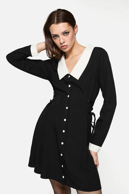Dangerfield - Ready To Rot LS Contrast Dress - black-white