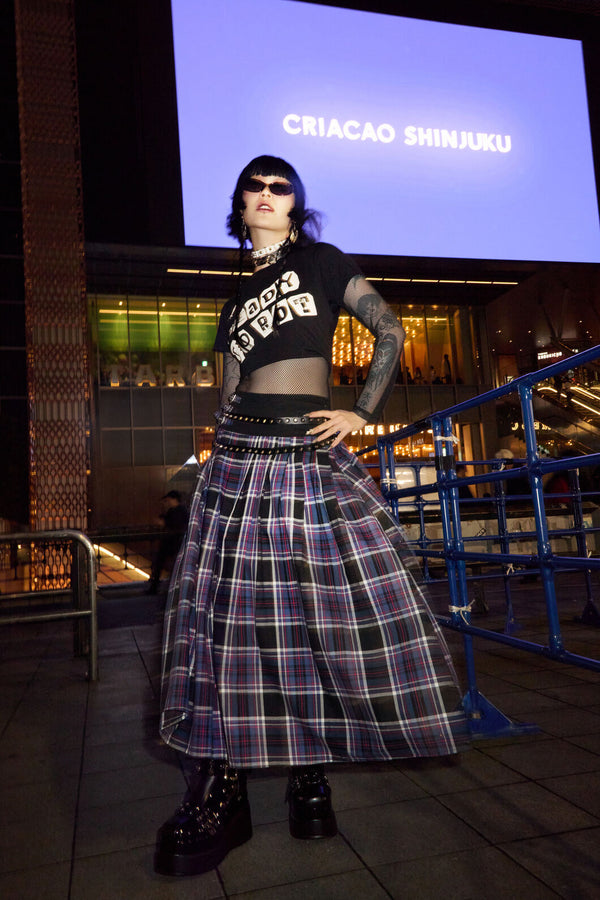 Dangerfield - Edgy Tartan Midi Skirt - blue-red