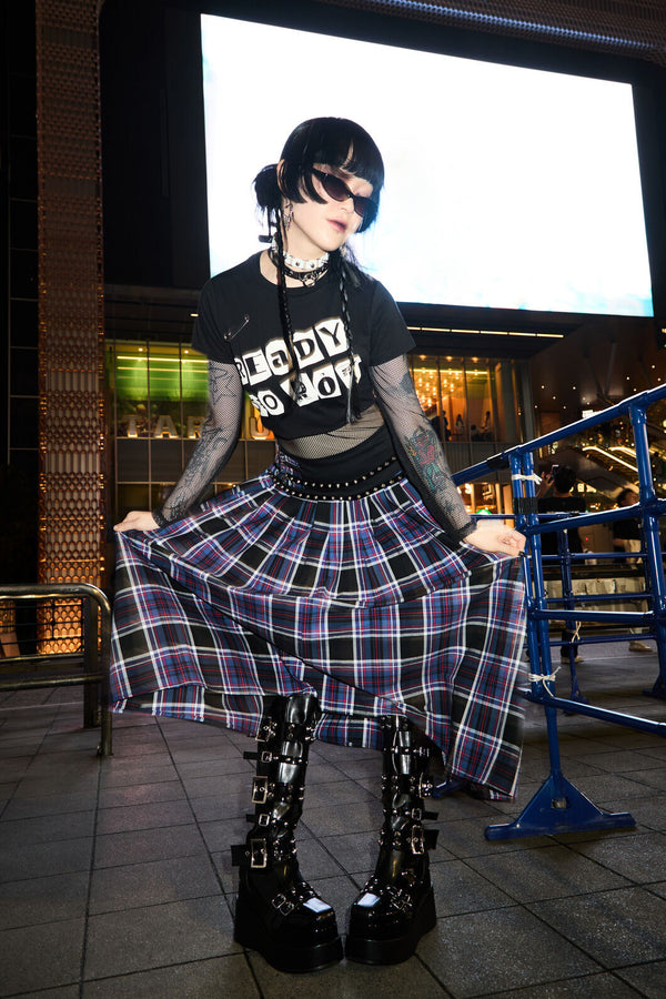 Dangerfield - Edgy Tartan Midi Skirt - blue-red