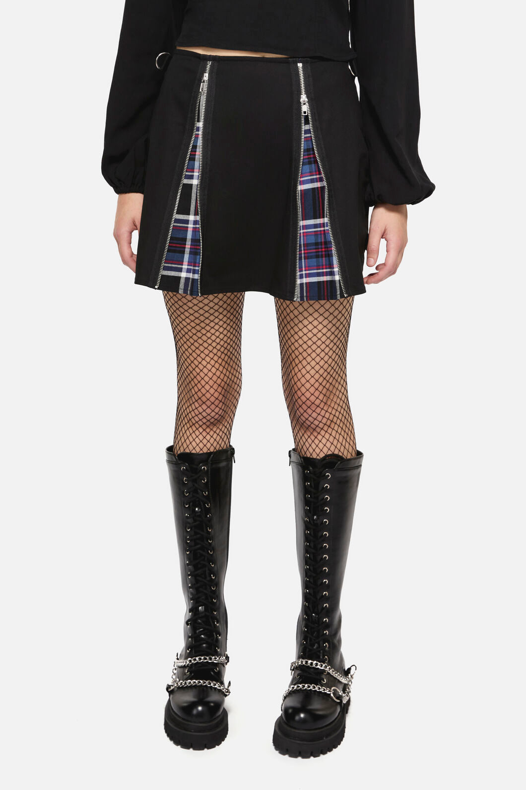 Dangerfield - Edgy Tartan Contrast Mini Skirt - blue-red