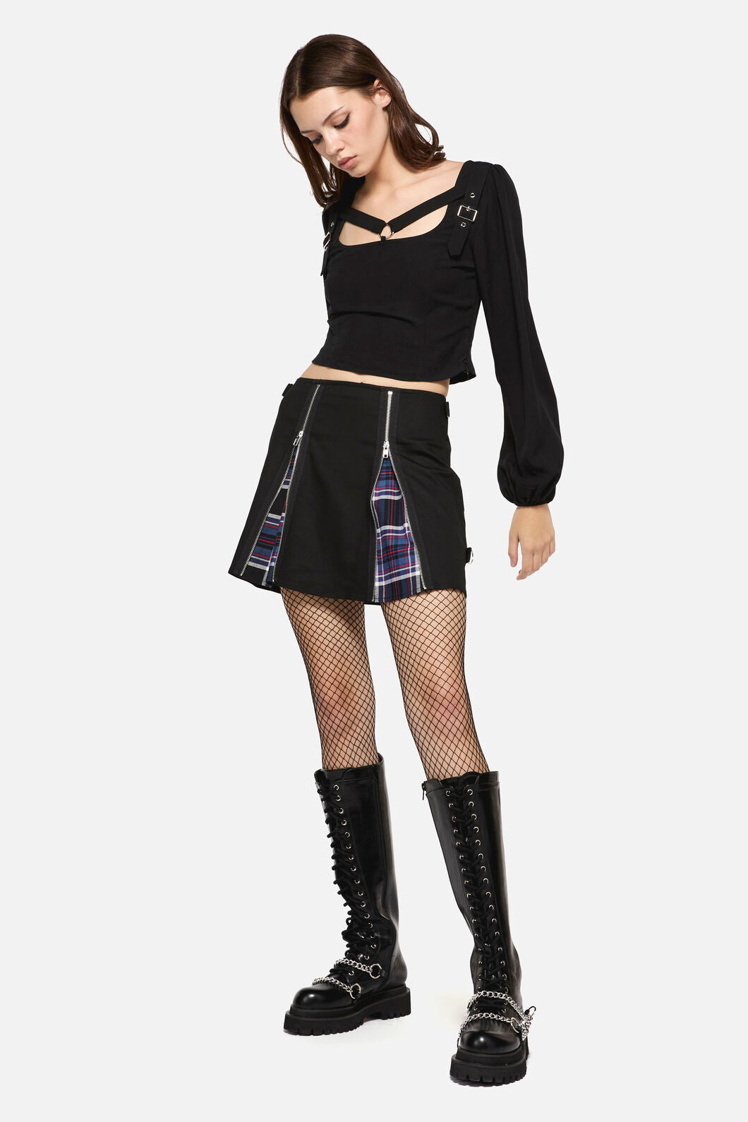 Dangerfield - Edgy Tartan Contrast Mini Skirt - blue-red