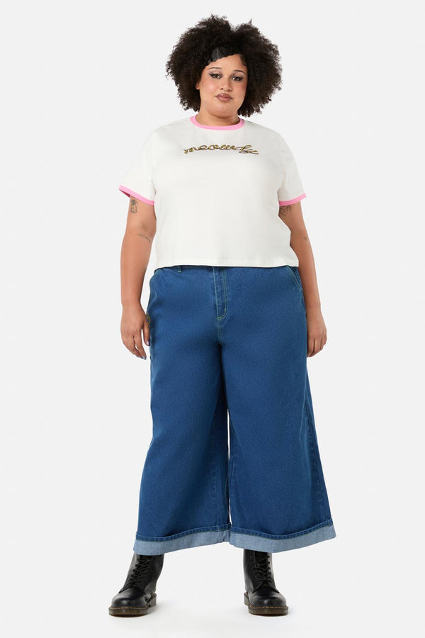 Dangerfield - Curve Meowdy Embroidered Tee - cream