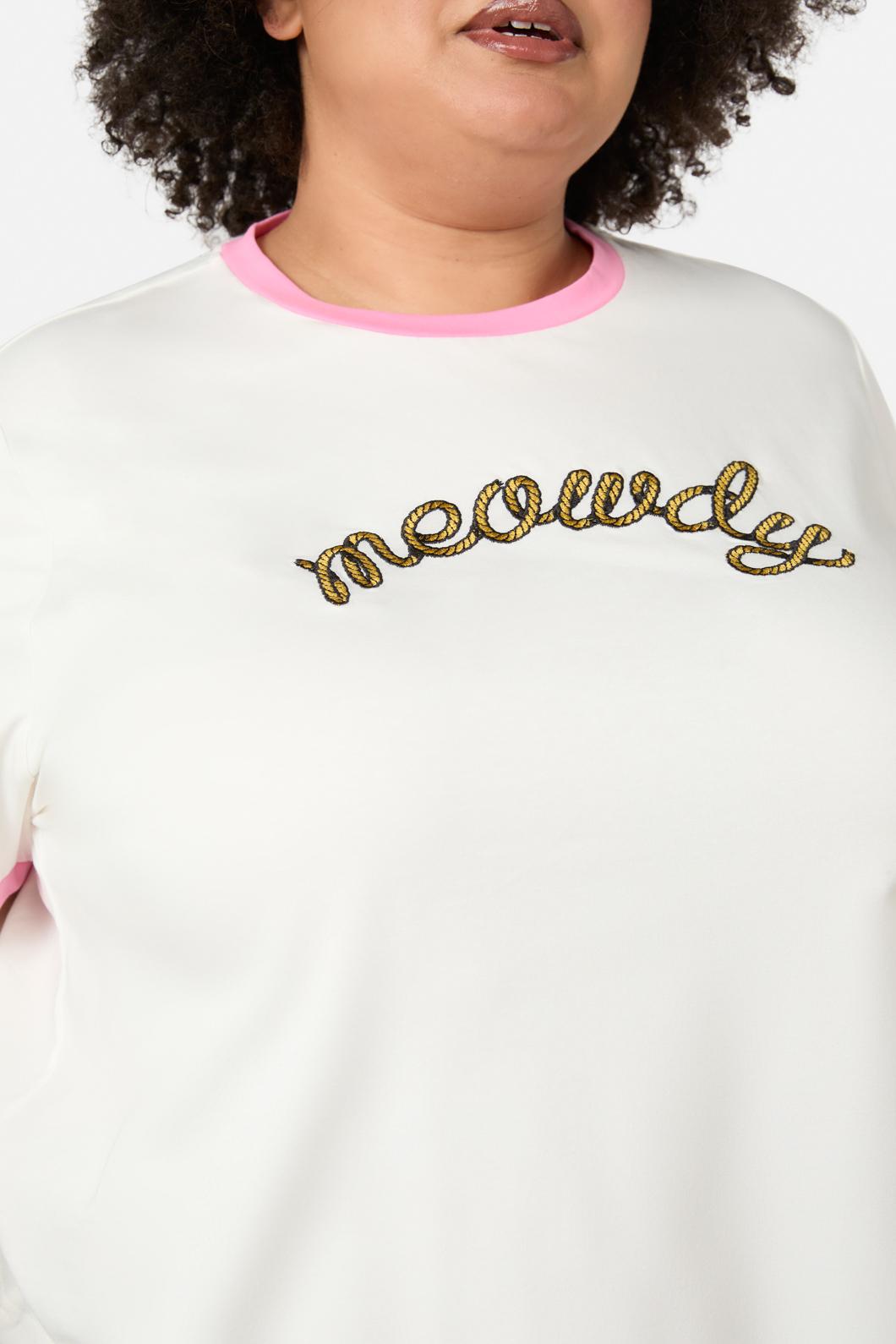 Dangerfield - Curve Meowdy Embroidered Tee - cream