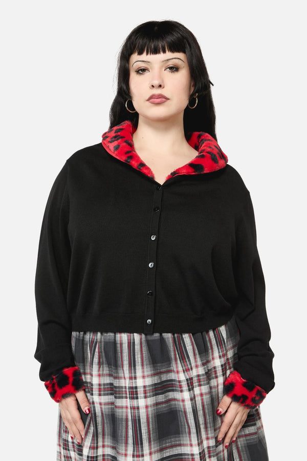 Dangerfield - Curve MoggyFauxFurTrimCardigan - black