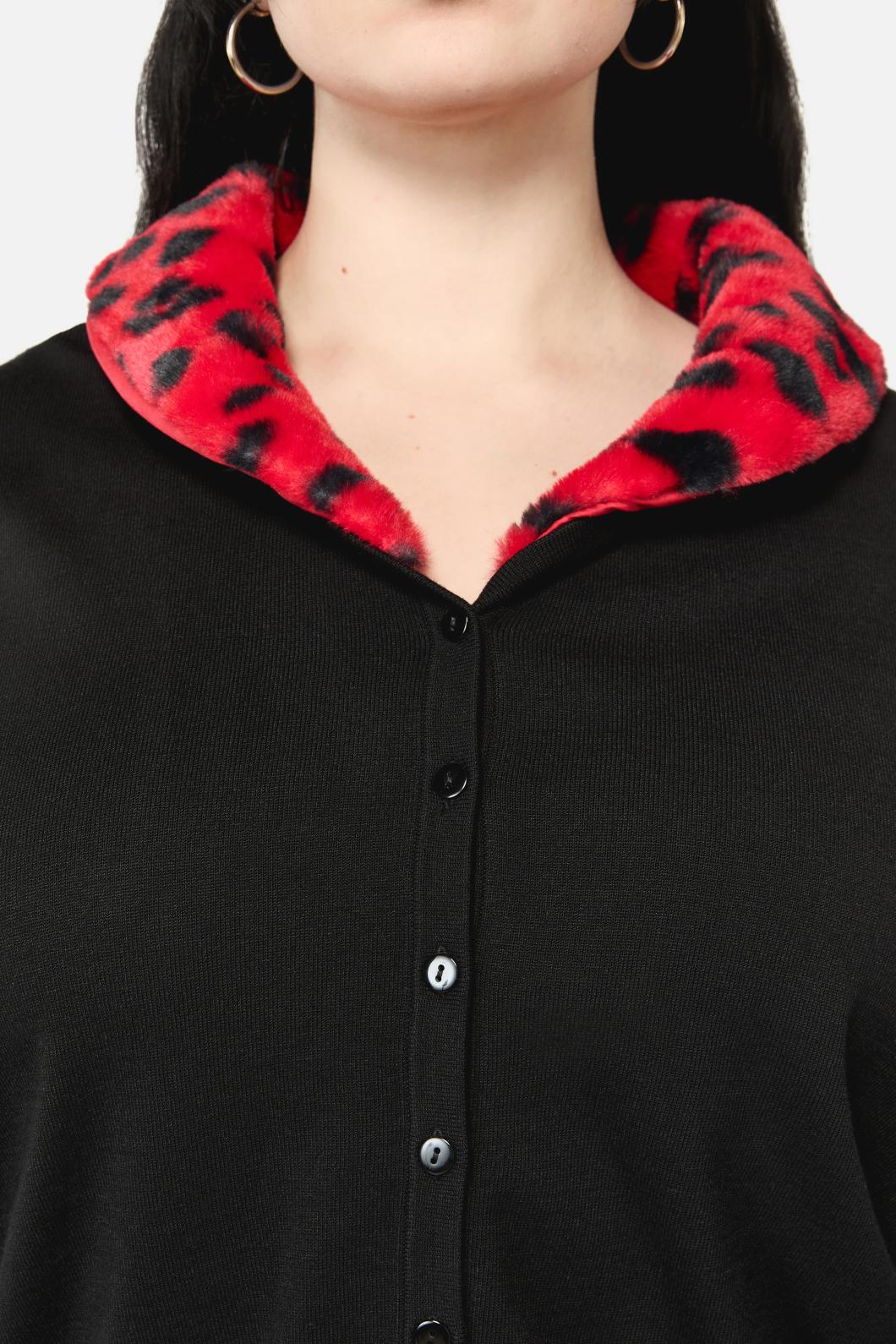 Dangerfield - Curve MoggyFauxFurTrimCardigan - black