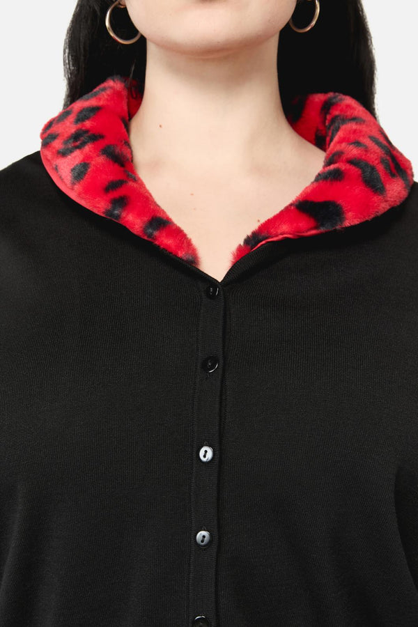 Dangerfield - Curve MoggyFauxFurTrimCardigan - black
