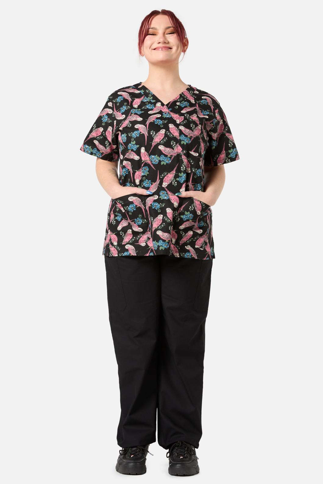 Scrubs With Love - Budgie Love Top & Pant Scrub Set - black