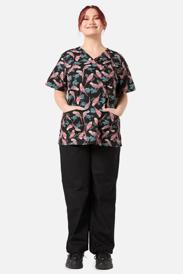 Scrubs With Love - Budgie Love Top & Pant Scrub Set - black