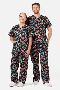 Scrubs With Love - Budgie Love Top & Pant Scrub Set - black