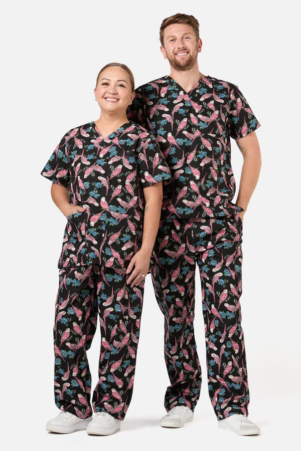 Scrubs With Love - Budgie Love Top & Pant Scrub Set - black