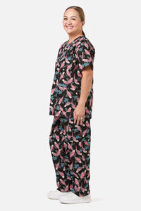 Scrubs With Love - Budgie Love Top & Pant Scrub Set - black