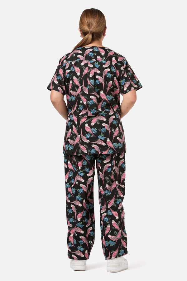 Scrubs With Love - Budgie Love Top & Pant Scrub Set - black