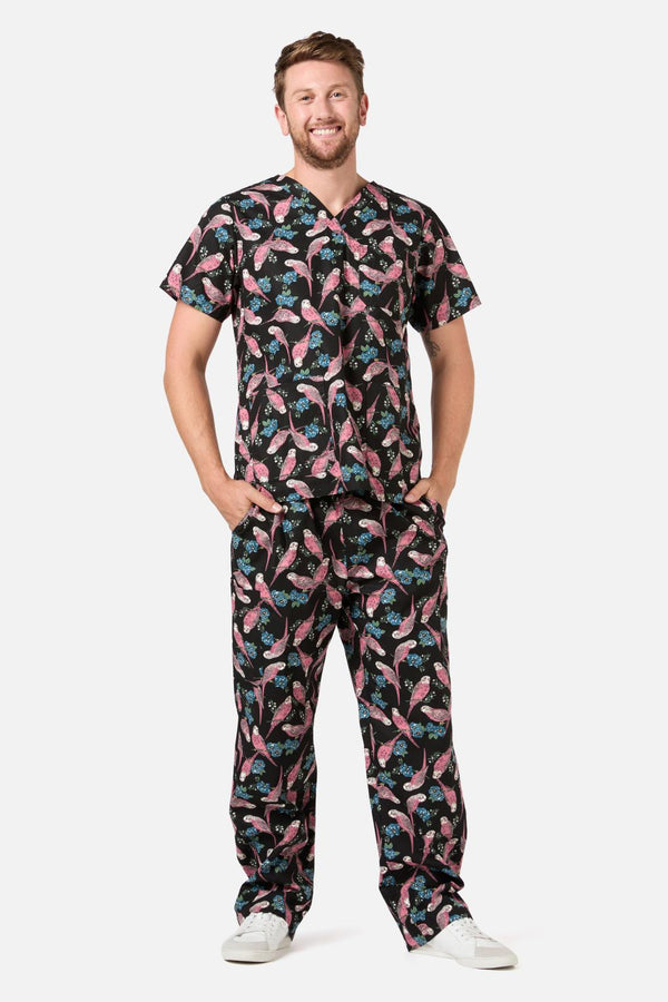 Scrubs With Love - Budgie Love Top & Pant Scrub Set - black