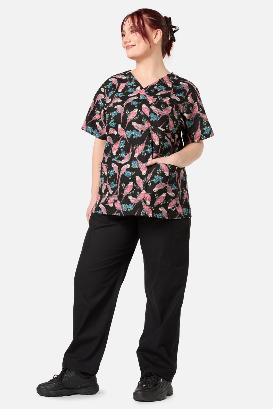 Scrubs With Love - Budgie Love Top & Pant Scrub Set - black