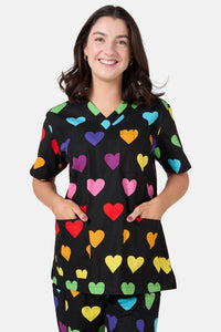 Dangerfield - Rainbow Hearts Scrub Set - black