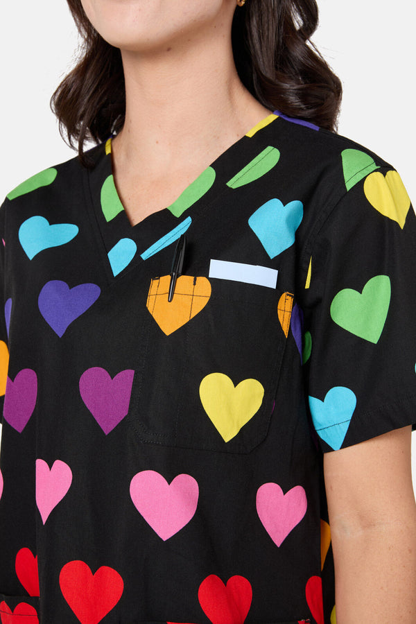 Dangerfield - Rainbow Hearts Scrub Set - black