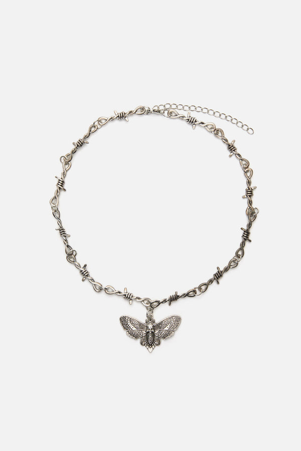 Dangerfield - Barbed Wire Moth Necklace - silver