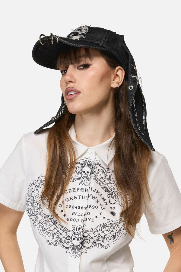 Dangerfield - Distressed Pierced Cap with Ears - black