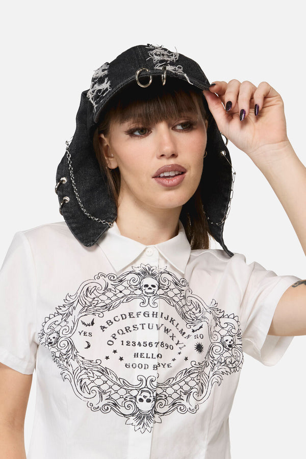 Dangerfield - Distressed Pierced Cap with Ears - black