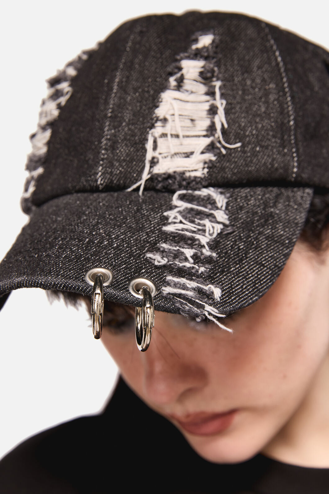 Dangerfield - Distressed Pierced Cap with Ears - black