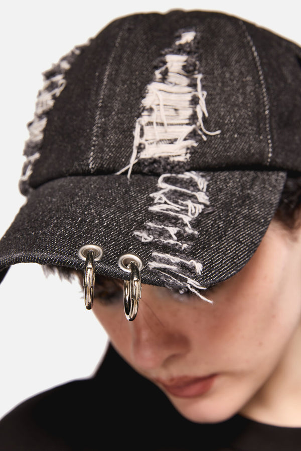 Dangerfield - Distressed Pierced Cap with Ears - black