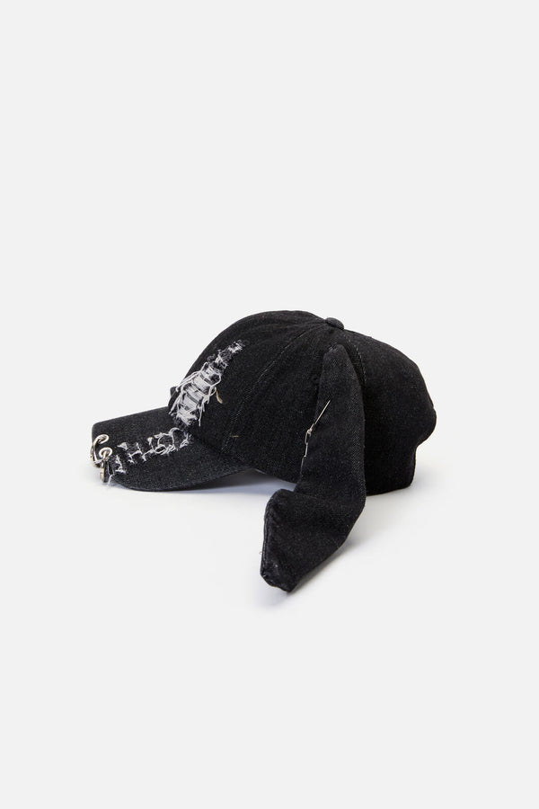 Dangerfield - Distressed Pierced Cap with Ears - black