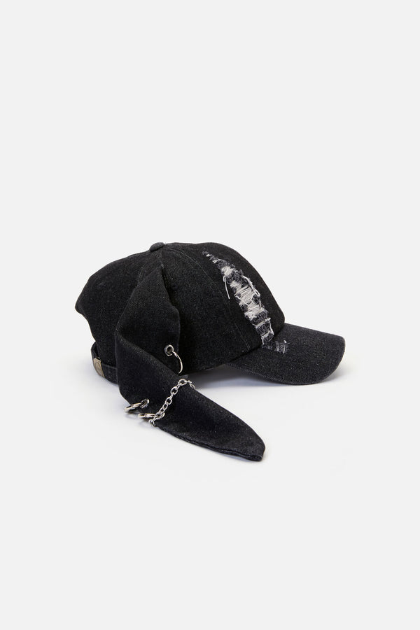 Dangerfield - Distressed Pierced Cap with Ears - black