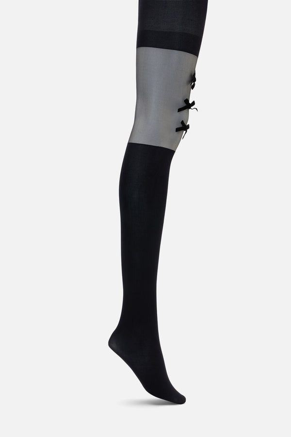 Dangerfield - Black Suspender Bow Tights - black