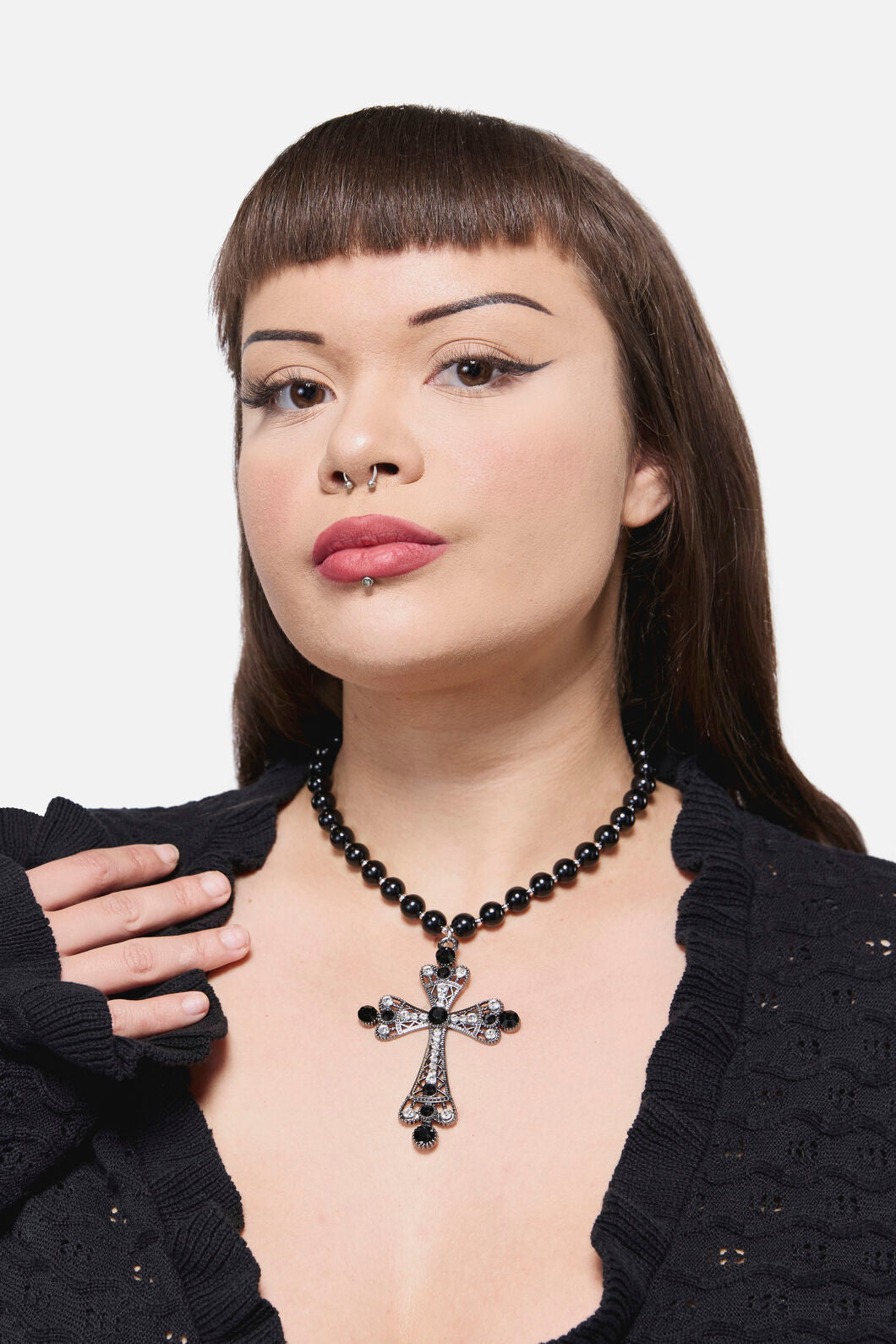 Dangerfield - Gothic Cross Bead Necklace - black
