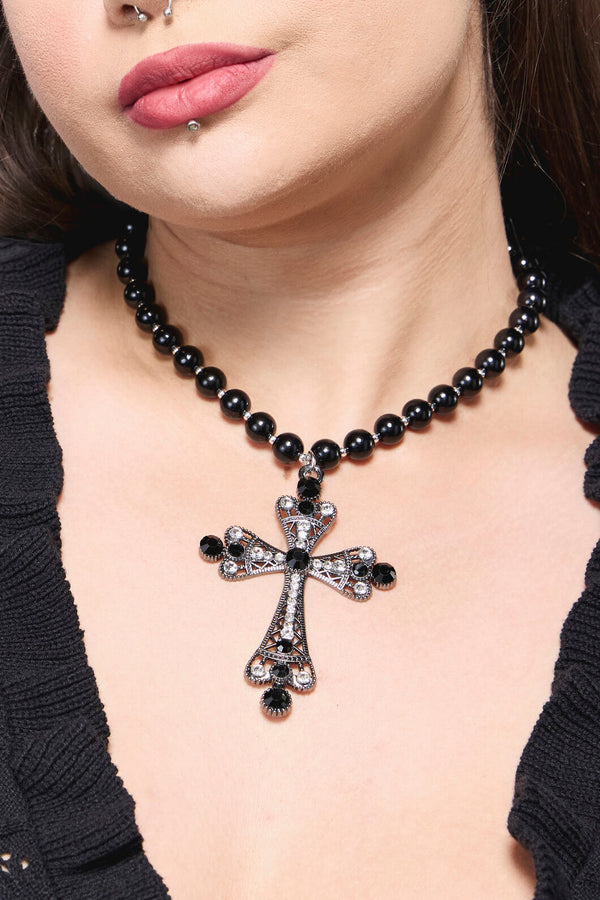 Dangerfield - Gothic Cross Bead Necklace - black