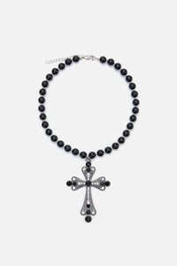 Dangerfield - Gothic Cross Bead Necklace - black