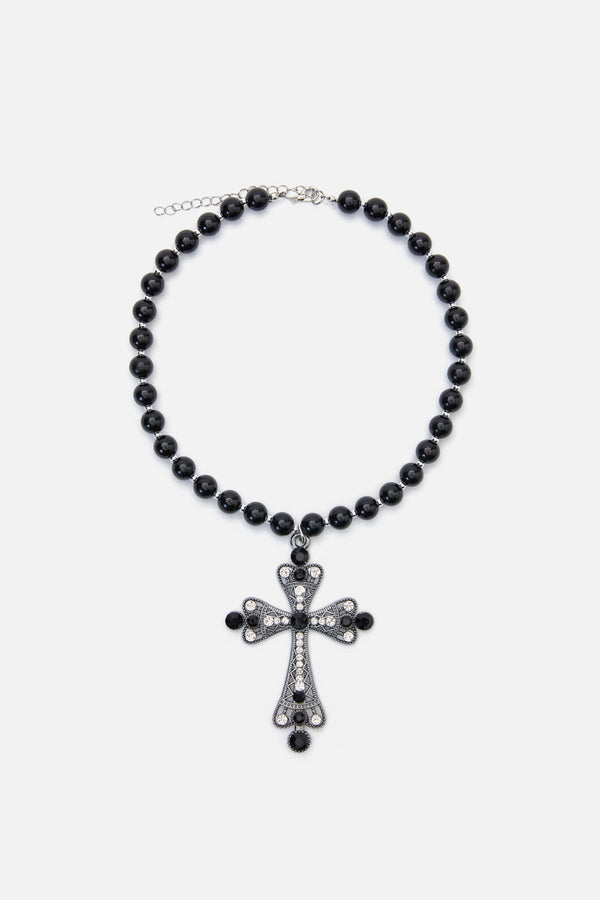 Dangerfield - Gothic Cross Bead Necklace - black