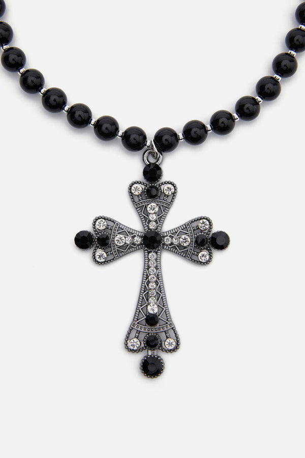 Dangerfield - Gothic Cross Bead Necklace - black