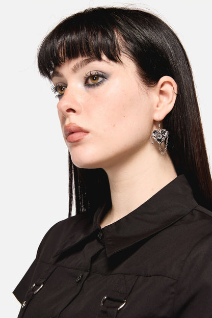 Dangerfield - Heart Chain Earrings - silver-black