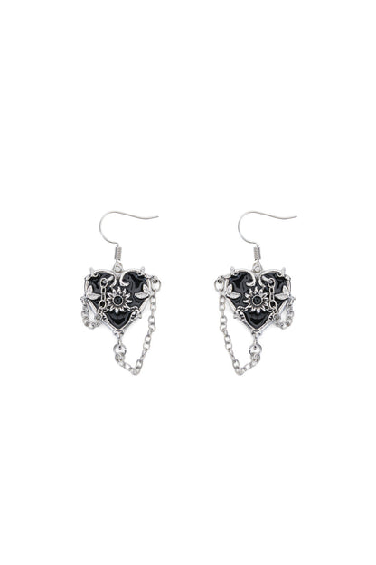 Dangerfield - Heart Chain Earrings - silver-black