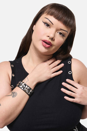 Dangerfield - Pyramid Stud Wrist Band Cuff - black-silver