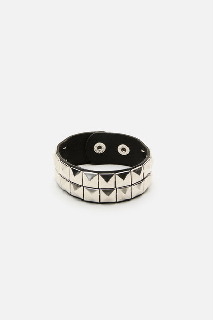 Dangerfield - Pyramid Stud Wrist Band Cuff - black-silver