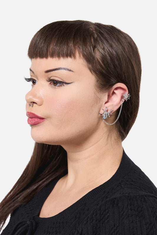 Dangerfield - Spiders Web & Chain Earrings - silver