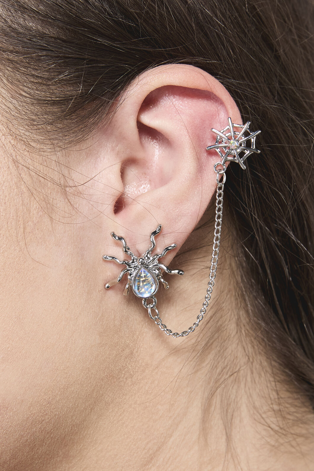 Dangerfield - Spiders Web & Chain Earrings - silver