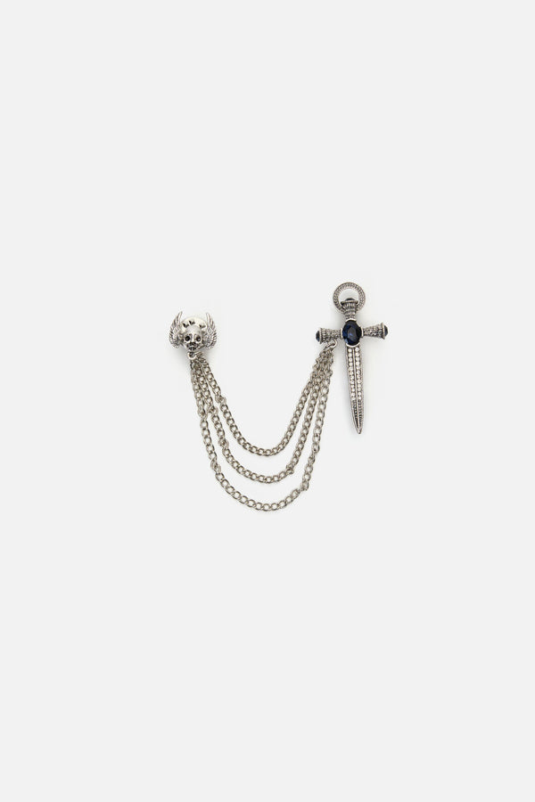 Dangerfield - Dagger & Skull Chain Pin - silver