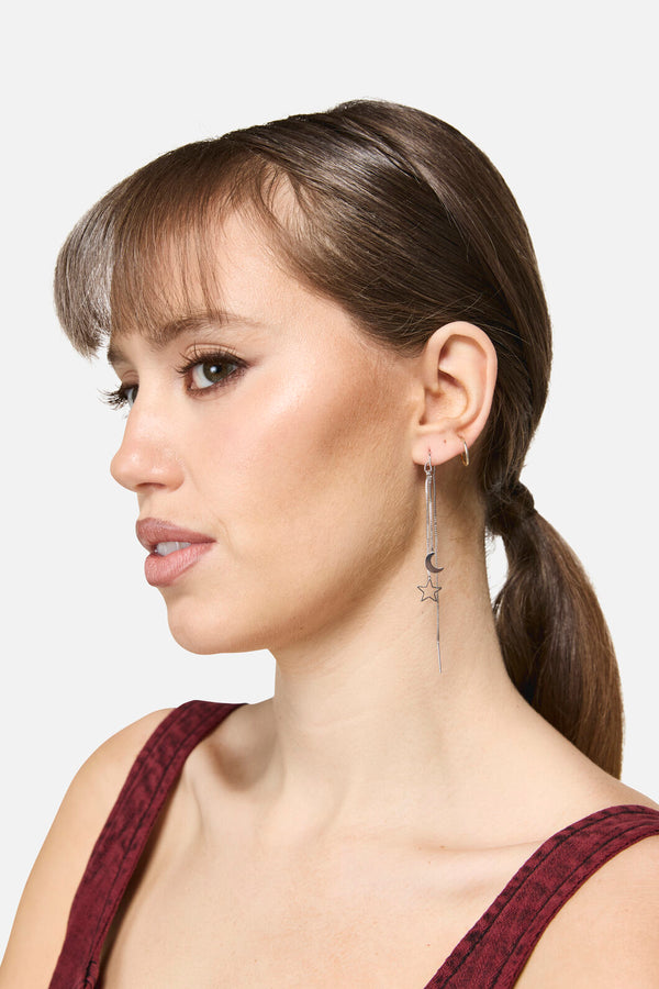 Dangerfield - Thread Thru Star Moon Earrings - silver