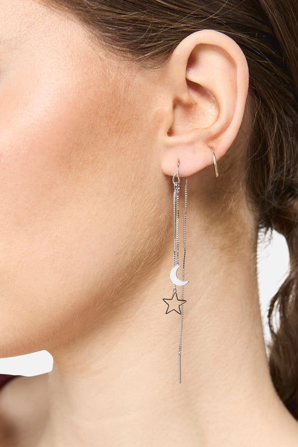 Dangerfield - Thread Thru Star Moon Earrings - silver