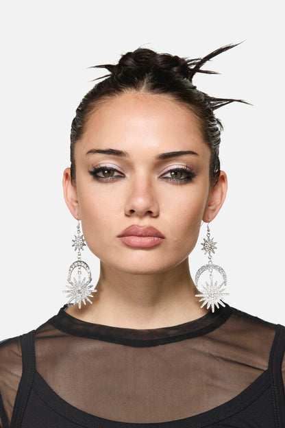 Dangerfield - Sparkle Sun Moon Earrings - silver