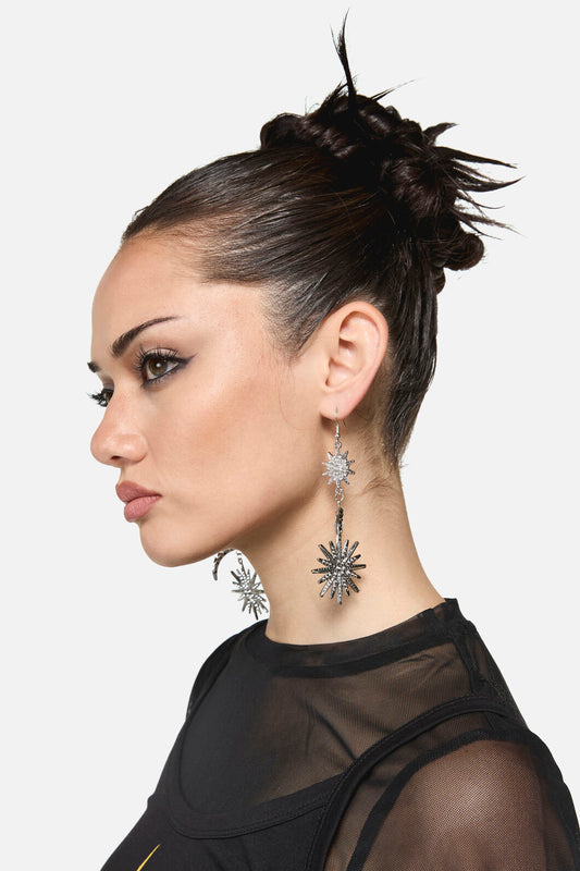 Dangerfield - Sparkle Sun Moon Earrings - silver