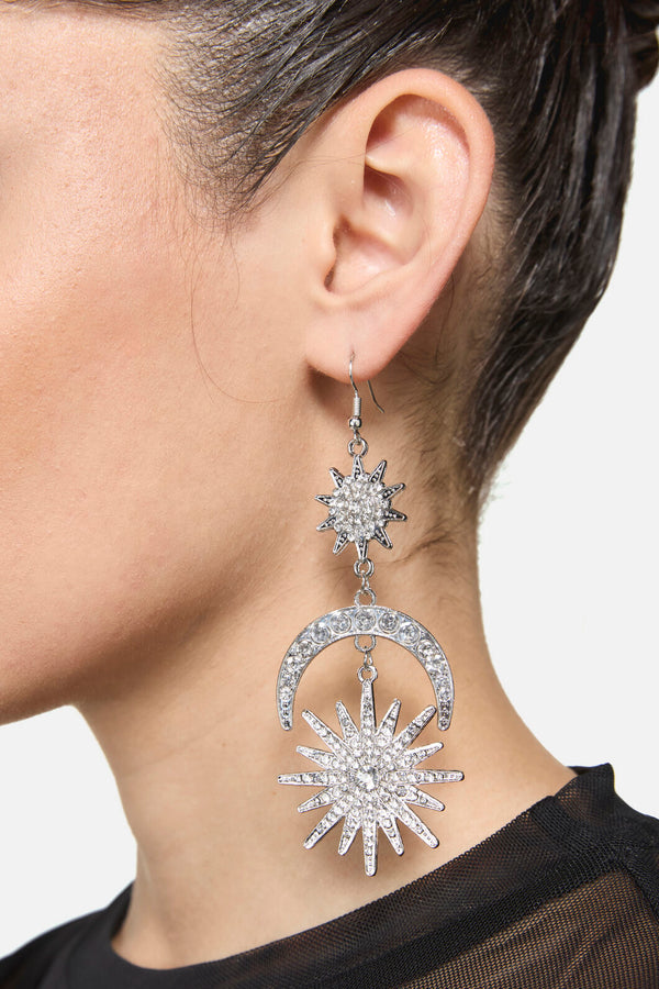 Dangerfield - Sparkle Sun Moon Earrings - silver