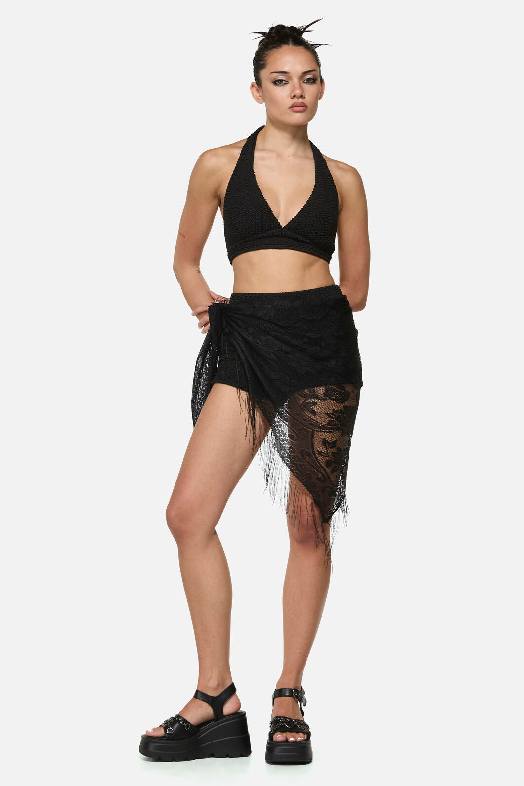 Dangerfield - Flower Lightweight TasselScarf - black