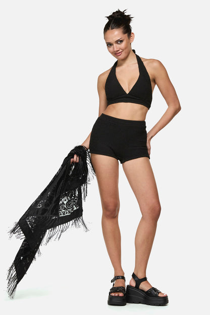 Dangerfield - Velvet Paisley Tassel Scarf - black