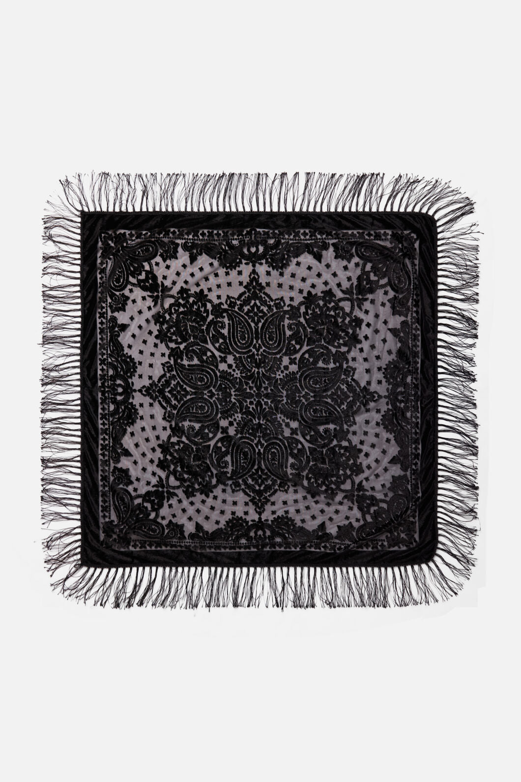 Dangerfield - Velvet Paisley Tassel Scarf - black